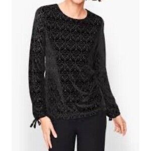 Talbots Medium Black Velvet Damask Burnout Blouse Business Casual Whimsigoth